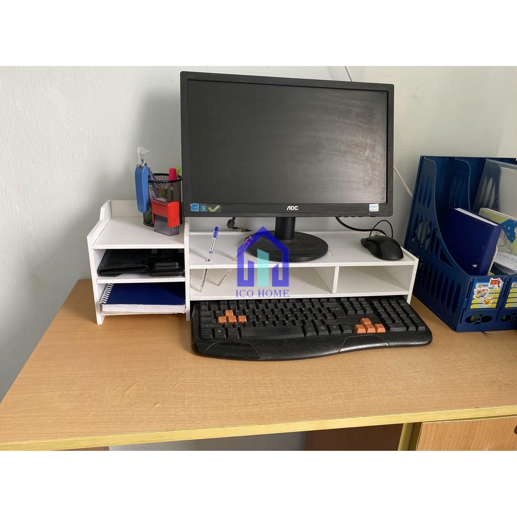 Kệ gỗ để màn hình máy tính, laptop cho bàn làm việc gọn gàng, có hộc kéo - ICO HOME