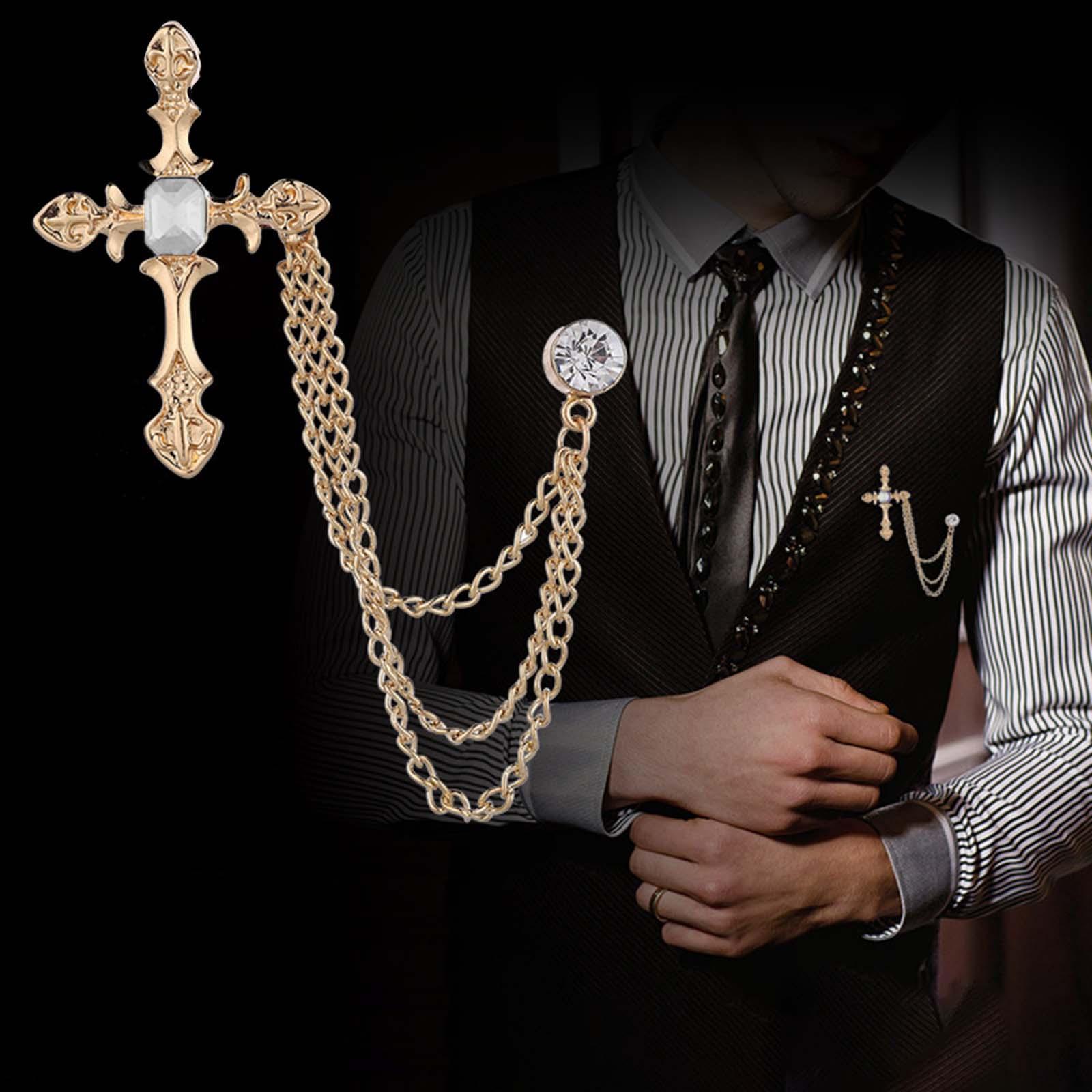 Brooch Lapel Pin Chain Tie Clips Collar Pin for Women Men Tuxedo Accessories