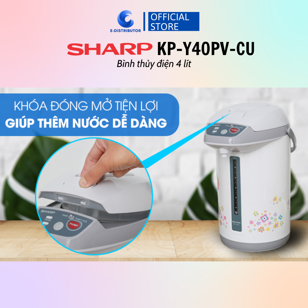 Bình Thủy Điện Sharp KP-Y40PV-CU/RD 4 Lít - Hàng Chính Hãng - Bảo Hành 12 Tháng