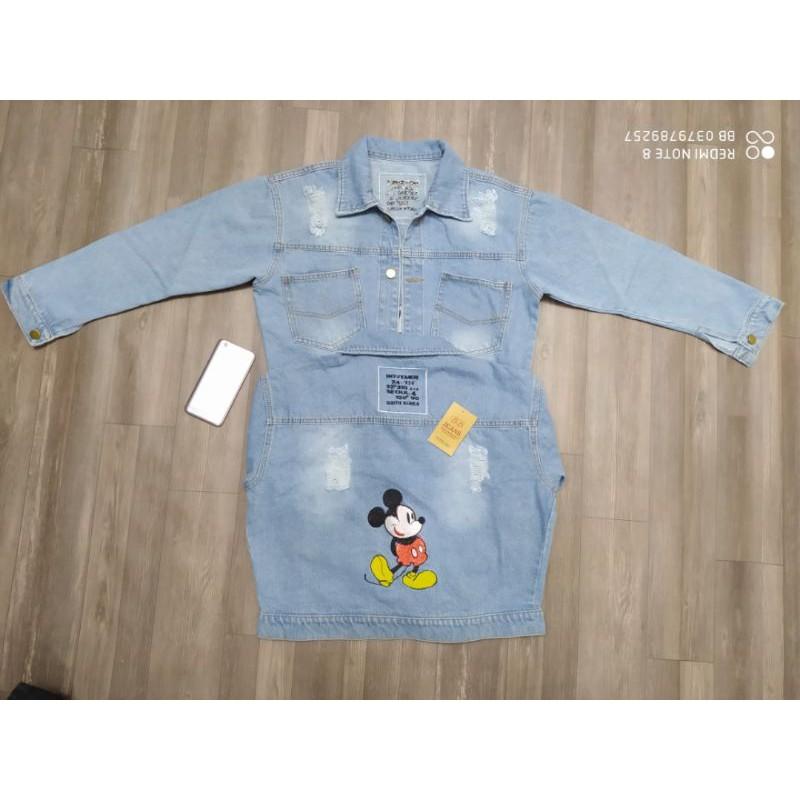Áo khoác jeans nữ in hình chuột mickey