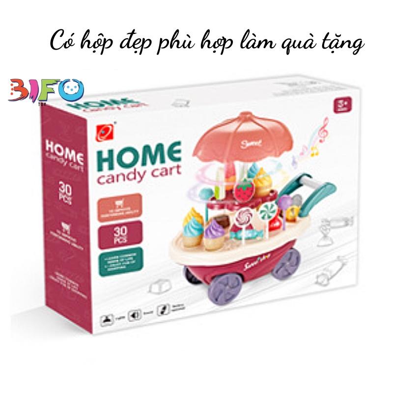 Xe kem 30 PCS xe đẩy bán kem đồ chơi có nhạc và đèn vui nhộn đồ chơi đồ hàng màu hồng quà tặng bé gái