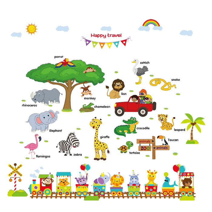 Decal dán tường Combo đoàn tàu tham quan sở thú AmyShop 150 x 180 cm