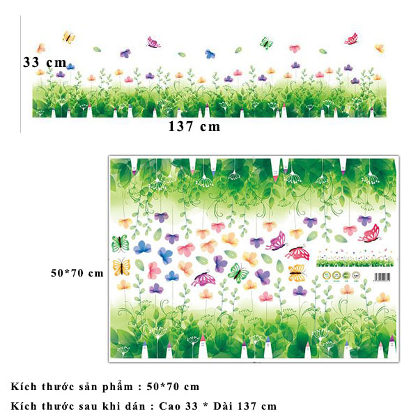 Decal dán tường Hoa xanh tím và chân tường hoa bướm - HP228