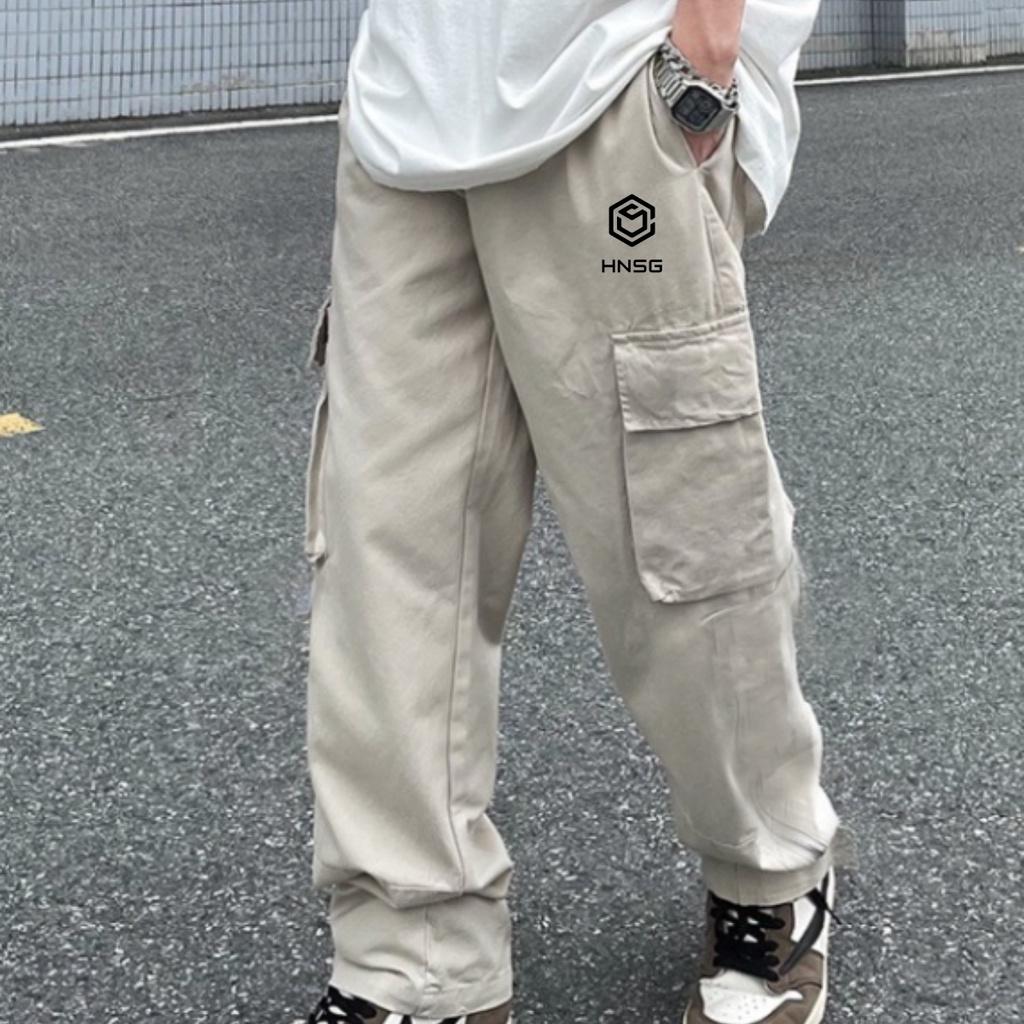 Quần Cargo Pant Quần Dài Kaki thêu mini logo hnsg Túi Hộp Ống Rộng Nam Nữ
