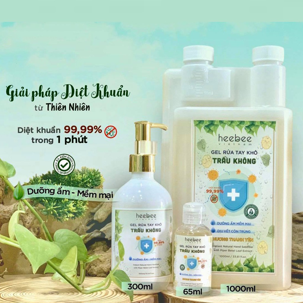 Gel Rửa Tay Khô Trầu Không Heebee Instant Natural Hand Sanitizer Gel 65ml-300ml-1000ml
