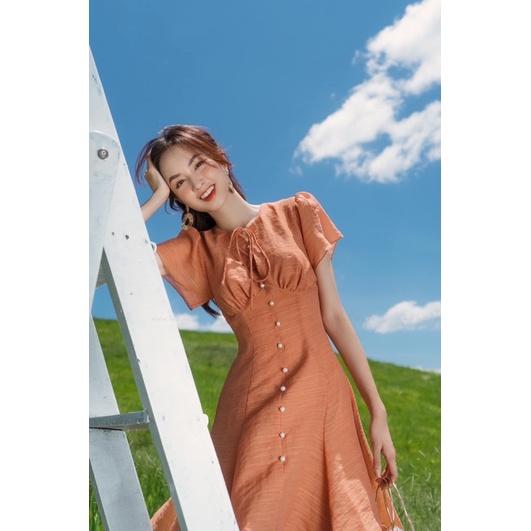 ️Váy thiết kế️Đầm xoè tơ xước tay cánh tiên phối cúc 2 màu