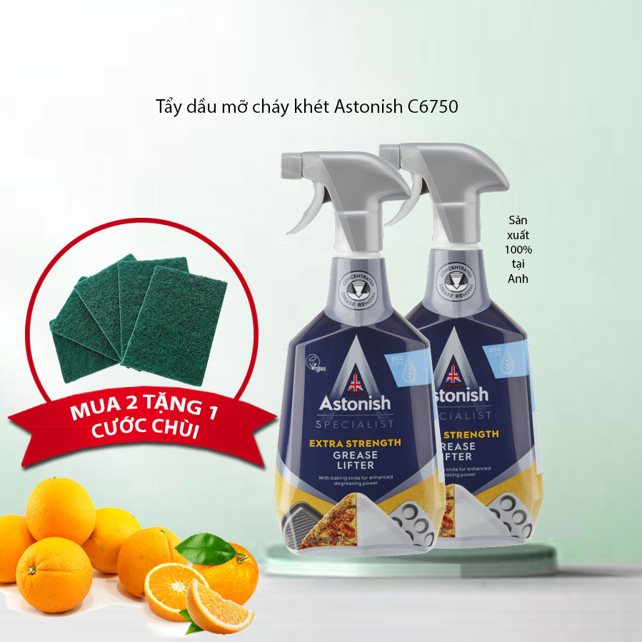 Bình xịt tẩy dầu mỡ và cháy khét Astonish C6750 750ml nhập khẩu từ Anh Quốc loại bỏ mạnh mẽ các vết bẩn dầu mỡ cháy khét trên đồ dùng nhà bếp