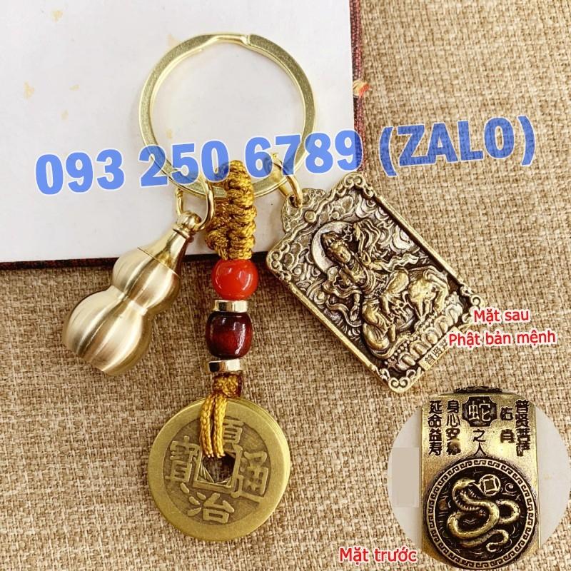 Móc Khóa 3 Món Dây Vàng 5 Đồng Xu,Quả Bầu Rỗng Mix Thẻ Bài 2 Mặt 8 Vị Phật Hộ Mệnh Phù Trợ 12 Con Giáp