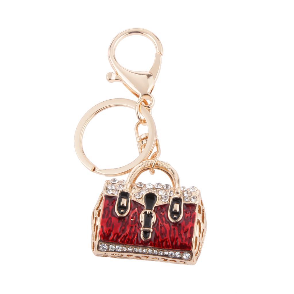 Rhinestone Crystal Fashion Ladies Handbag Keyring Keychain Purse Pendant Red