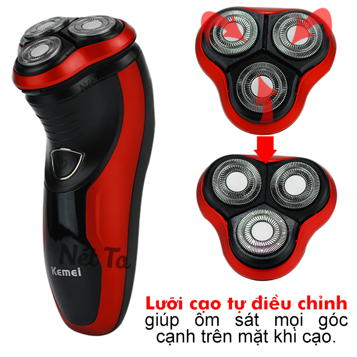 Máy cạo râu lưỡi nổi 3D chống thấm mước  Kemei KM-9013 có đầu tông đơ phụ tiện lợi dùng để tỉa tóc, cạo ria mép dùng cạo khô hoặc cạo ướt đều được