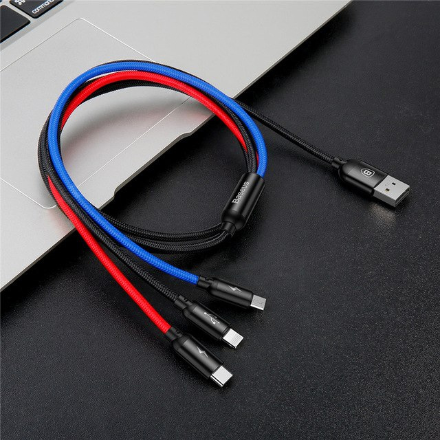 Dây cáp sạc 3 in 1 Baseus Micro USB, Type-C, Lightning sạc cùng lúc 3 thiết bị thế hệ mới - Hàng chính hãng