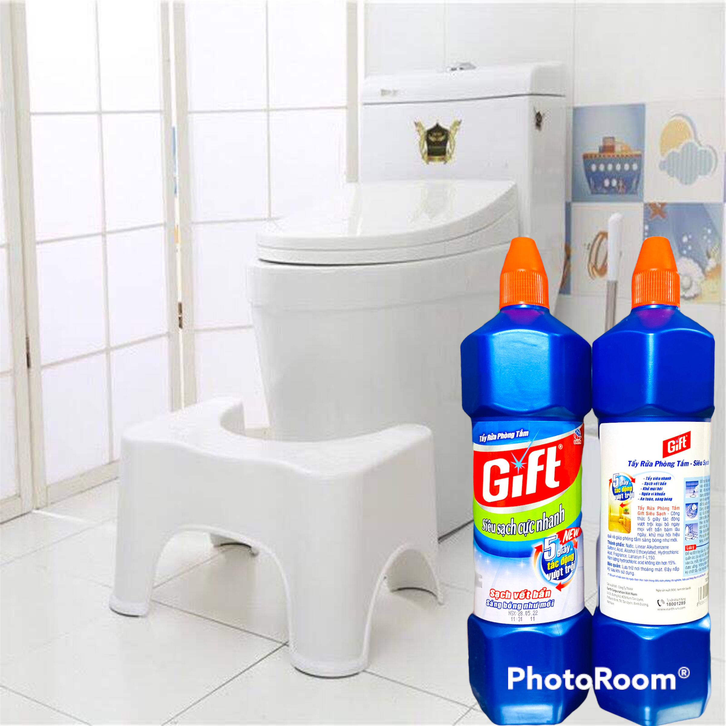 Nước Tẩy Rửa Phòng Tắm Toilet Gift 900ml Siêu Sạch Tảy Sành Xứ Nhựa Tường Gạch Bông Sáng Bóng