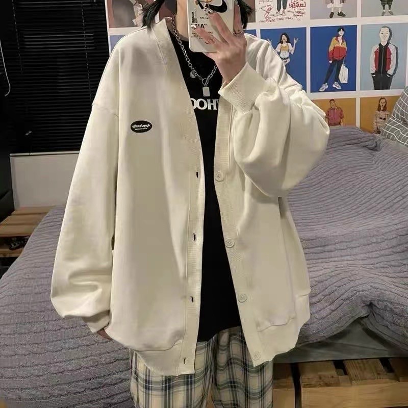 Áo khoác Cardigan nữ THÊU LOGO chất nỉ dày dặn phối nút 2 túi rộng nam nữ unisex