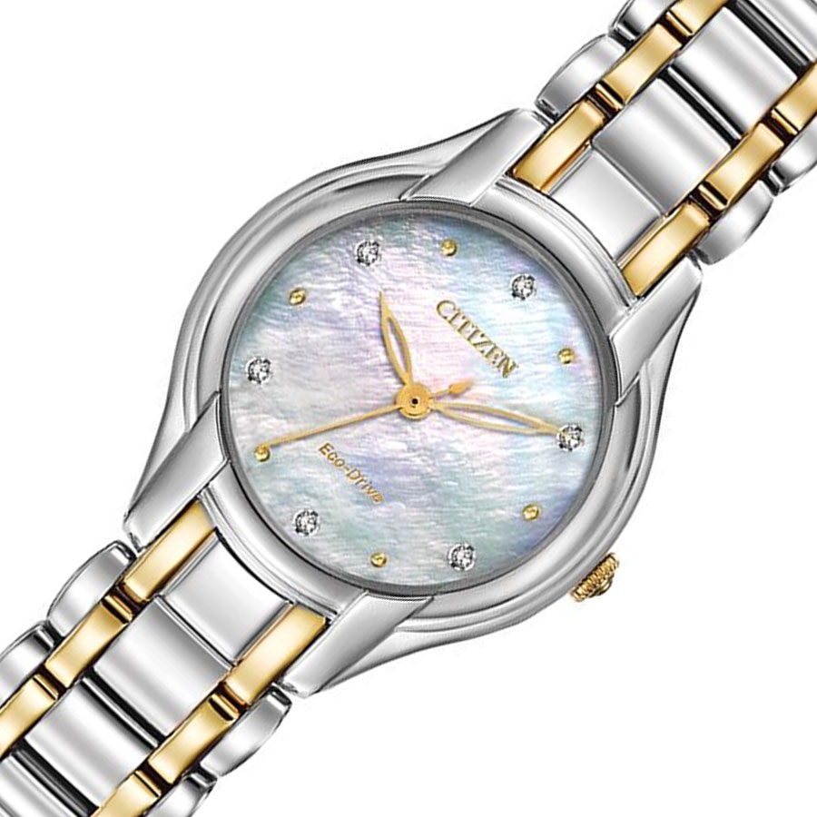 Đồng Hồ Nữ Citizen Đính Đá Swarovski Dây Thép Không Gỉ EM0284-51D - Mặt Xà Cừ