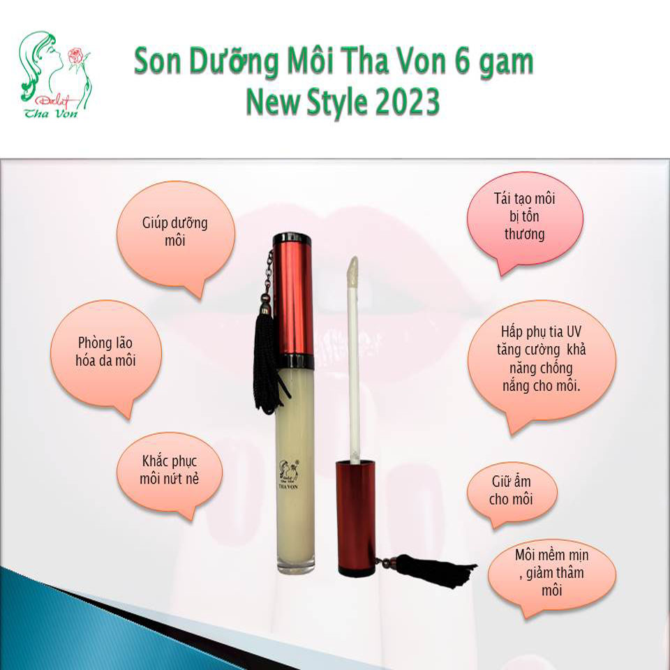 Son Dưỡng Môi Tha Von 6 gam Giúp dưỡng môi , Tái tạo da môi bị tổn thương , phòng lão hóa da môi , hấp phụ tia UV chống nắng cho môi. Khắc phục môi nứt nẻ, Giữ ẩm cho môi , giúp môi mềm mịn