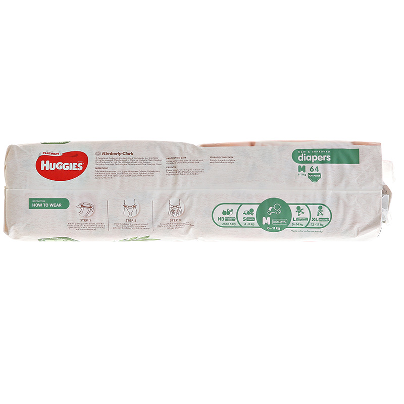 Tã dán siêu cao cấp Huggies Platinum Naturemade M64 (6 - 11 kg)