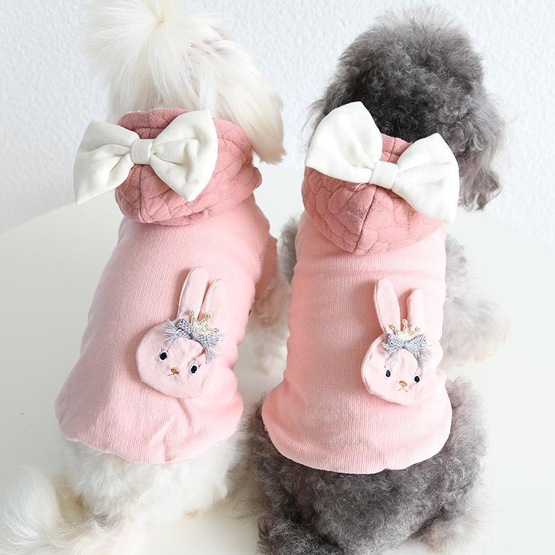 Pink rabbit hooded cotton coat cute cat clothes pet dog