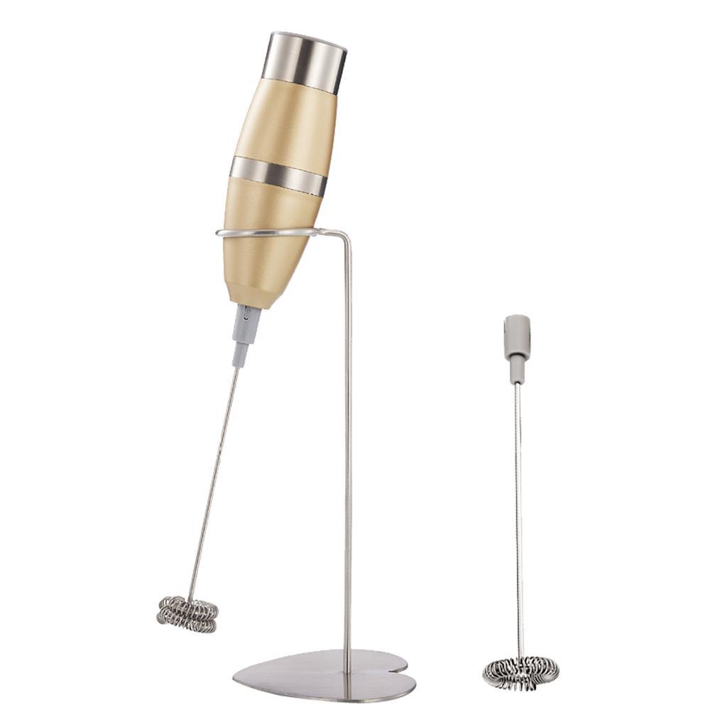 Electric Milk Frother Handheld Latte With Stainless Steel Stand 2pcs Head