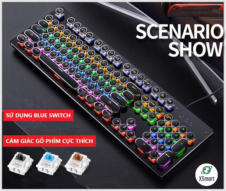 Combo bàn phím cơ gaming XSmart và chuột máy tính chơi game T907+V7 LED đổi màu RGB - Hàng Chính Hãng