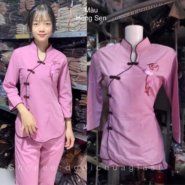 ĐỒ LAM ĐI CHÙA  Tàu Xéo Thêu Hoa Sen