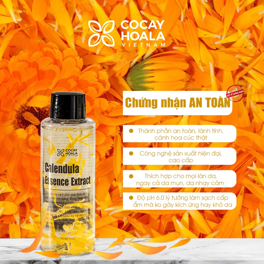 Nước thần hoa cúc 2in1 Cocayhoala se khít lỗ chân lông, trẻ hóa làn da sau 10 ngày Calendula Essence Extract 100ml