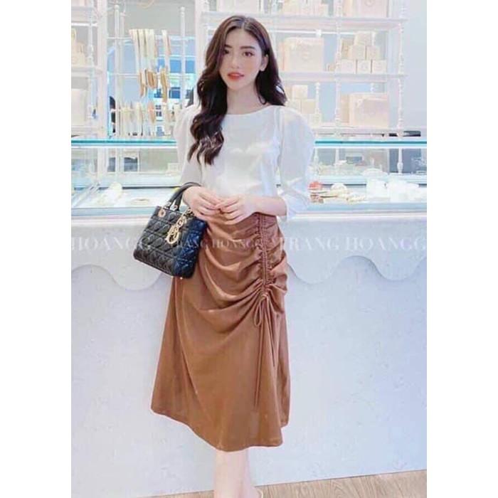 Set 2 Món: Áo Tay Phồng & Chân Váy Xoè Rút Dây - Hậu Nguyễn Store