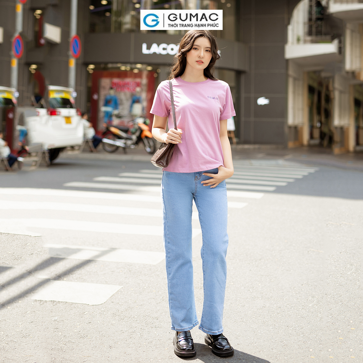 Áo thun nữ cổ tròn nhiều màu in chữ trẻ trung năng động thời trang GUMAC ATD06081