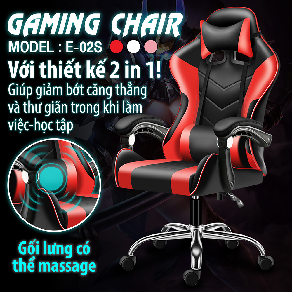 BG Ghế gaming dành cho game thủ MODEL E02-S RED - GỐI MASSAGE (hàng nhập khẩu)