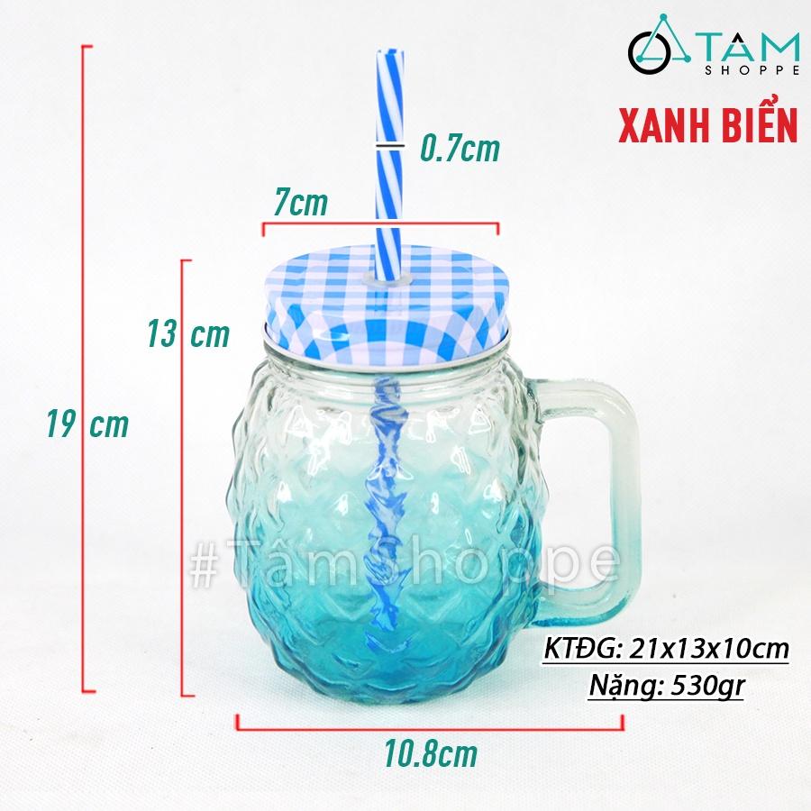 Ly thủy tinh trái thơm có quai trong suốt nhiều màu LATT-04