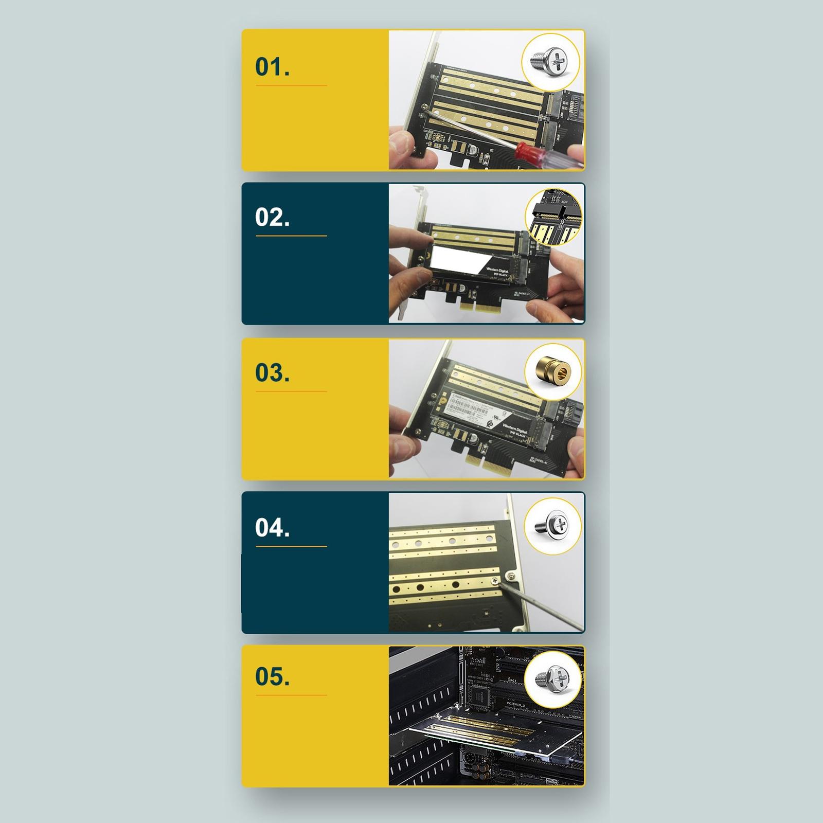 Durable PCIE to M2/M.2 Adapter 2280 2260 2242 for NVMe or SATA SSD Linux