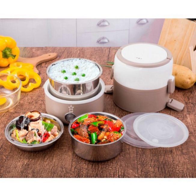 Hộp Cơm Giữ Nhiệt 3 Tầng Hâm Nóng Thức Ăn Cắm Điện Bằng Inox Star Hot Lunch Box