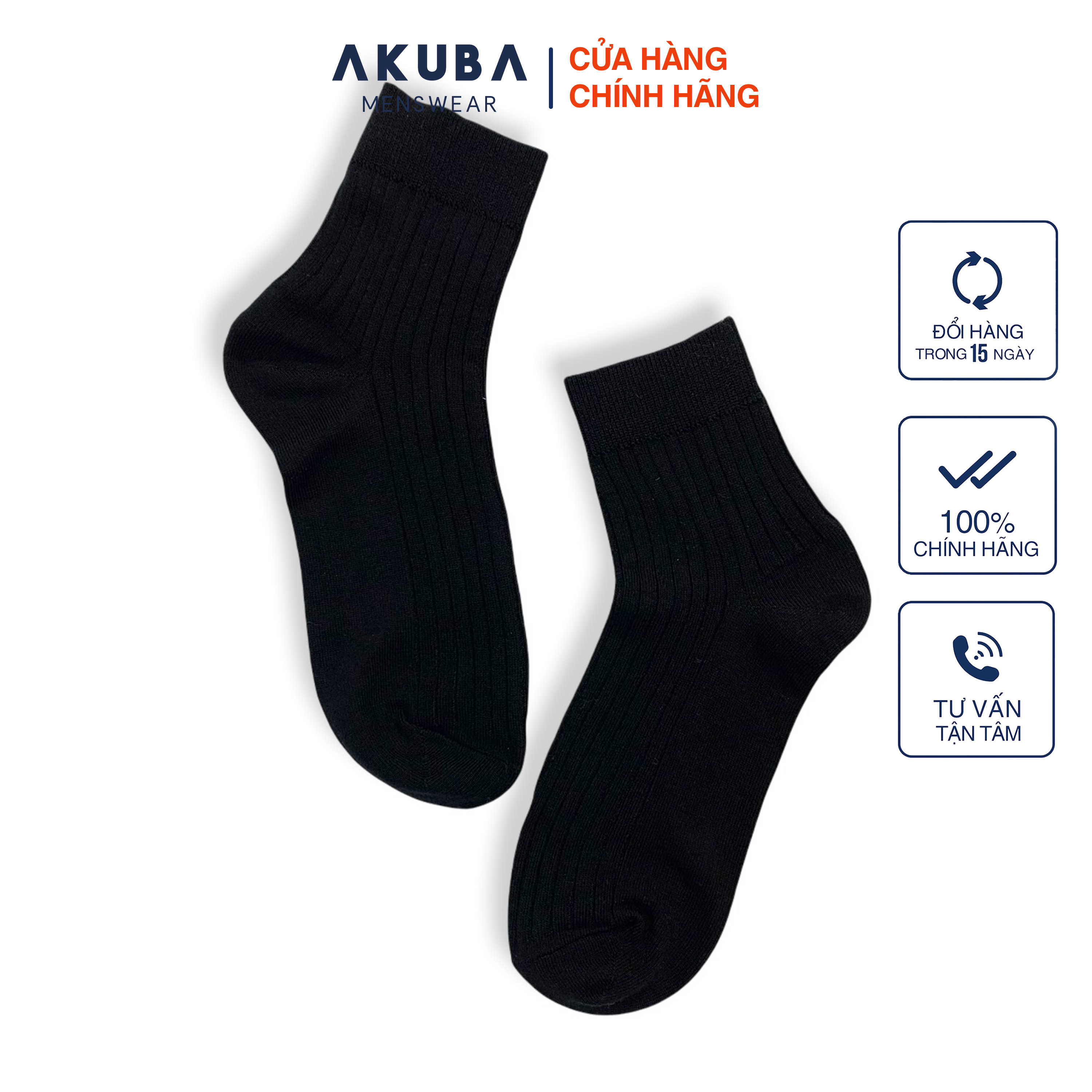 Vớ cao cổ gân dệt logo Akuba cotton kháng khuẩn mềm mại - 01U0072