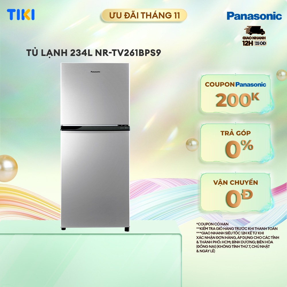 Tủ lạnh Panasonic Diệt Khuẩn 234L NR-TV261BPS9 - Vô Hiệu Hóa Vi Khuẩn Toàn Ngăn Mát 99,99% - Siêu tiết kiệm - Ngăn Đá Trên - Hàng chính hãng