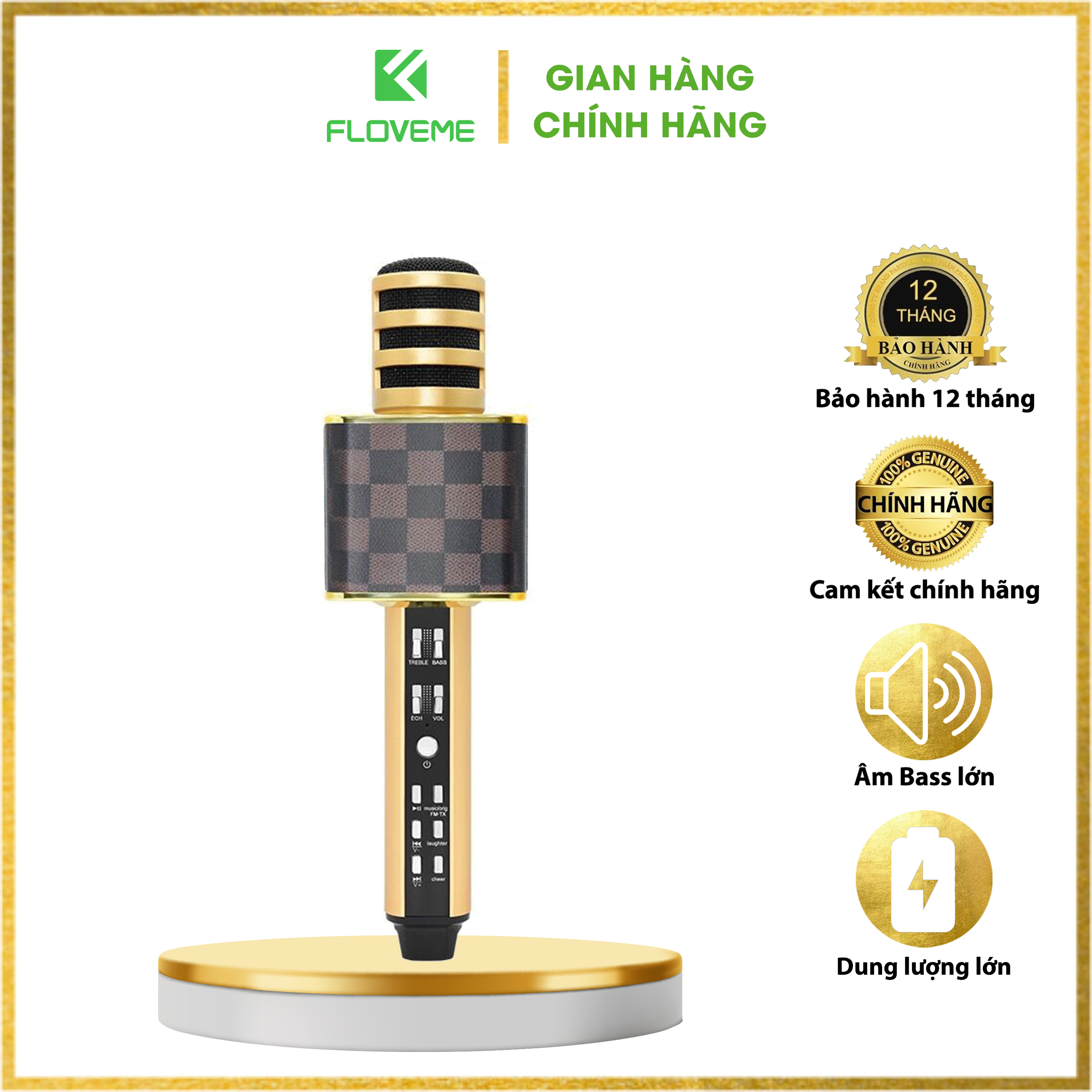 Mic Hát không dây Karaoke Floveme - SD18 Kèm Loa Bluetooth, Âm Thanh To, Trầm Ấm, Mic Bắt Giọng, Kết Nối Nhanh, Bass lớn - Hàng chính hãng