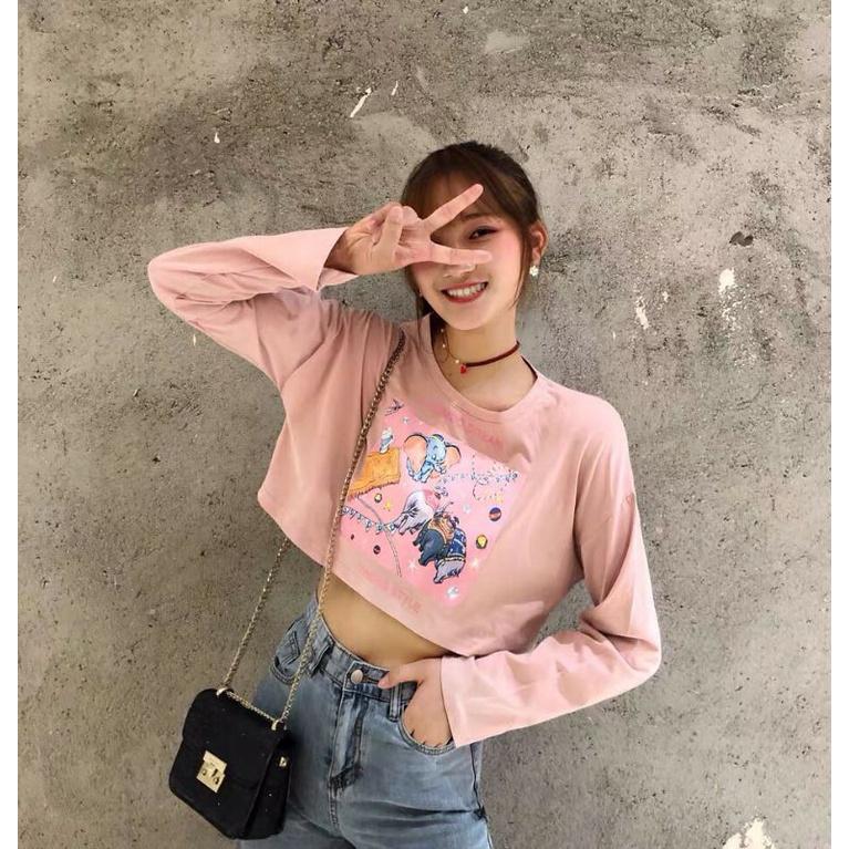 Áo croptop nữ tay dài , from rộng, freesize , thun cotton mềm mịn