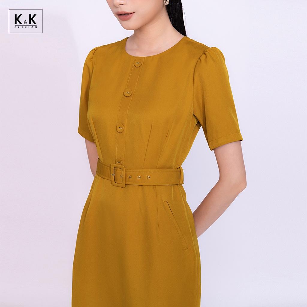 Đầm Ôm Công Sở Nữ Phối Đai Eo K&amp;K Fashion KK119-17 Chất Liệu Cotton Hàn