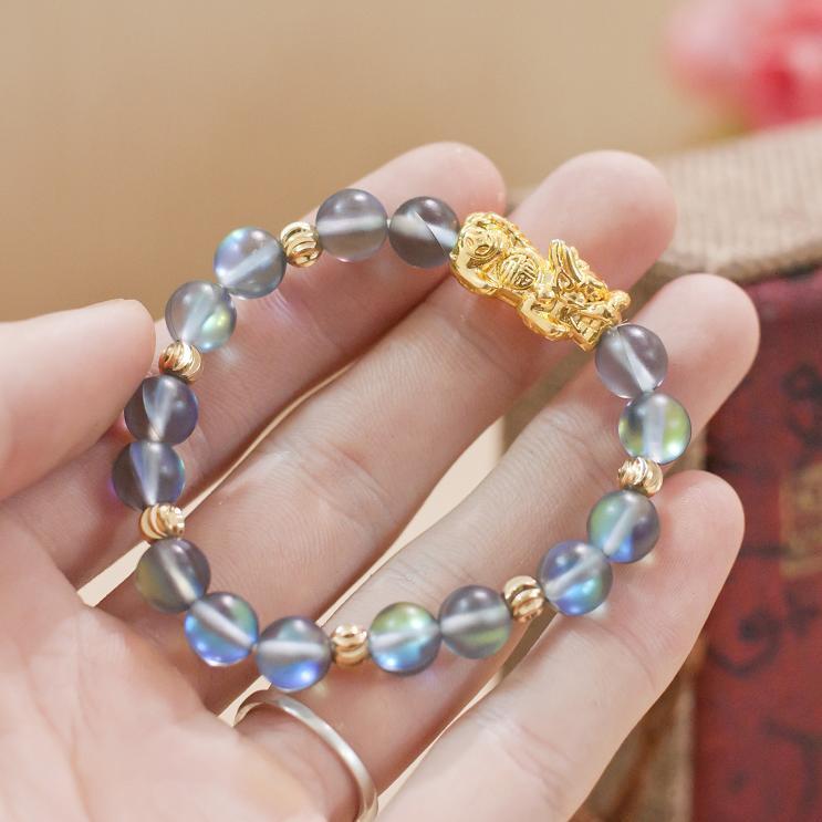 Vòng nữ phong thủy mix tỳ hưu nhân tạo màu xanh size 8 ly V110-8 -SP 1