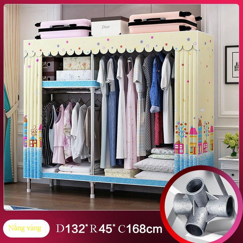 Tủ Quần Áo Vải, Tủ Vải Khung Thép Titan Cao Cấp 2 buồng Chốt Kim Loại Kích Thước 115x165x45cm Bảo Hành 12 Tháng