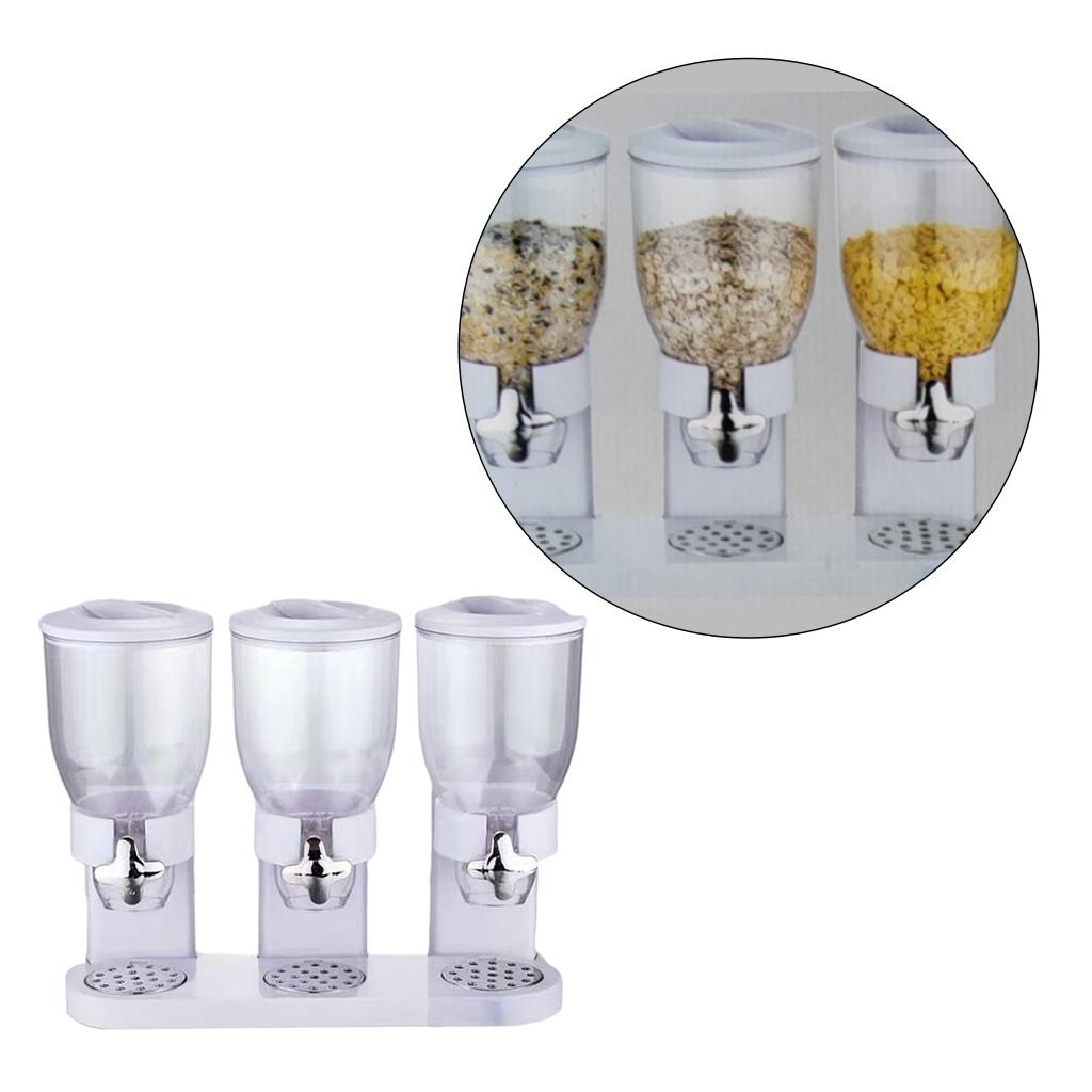 Plastic Triple Canister Cereal Dispenser Machine Storage Bottles Supplies