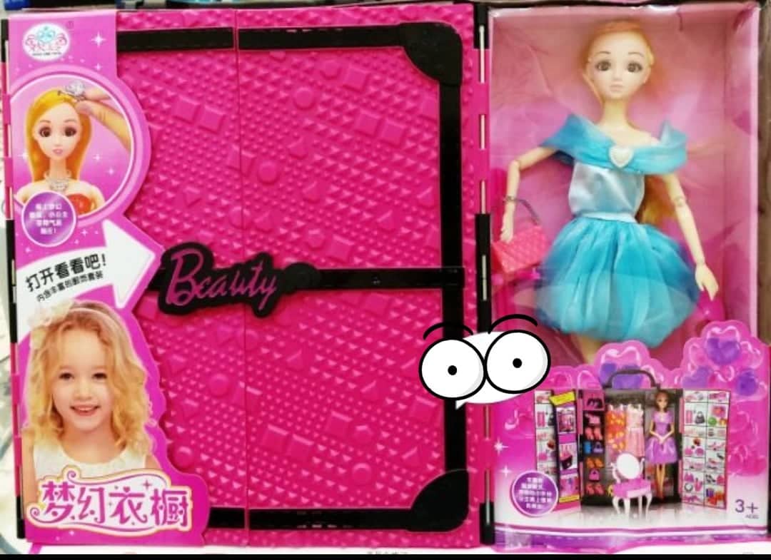Bộ búp bê mắt ngọc kèm tủ váy vóc phụ kiện