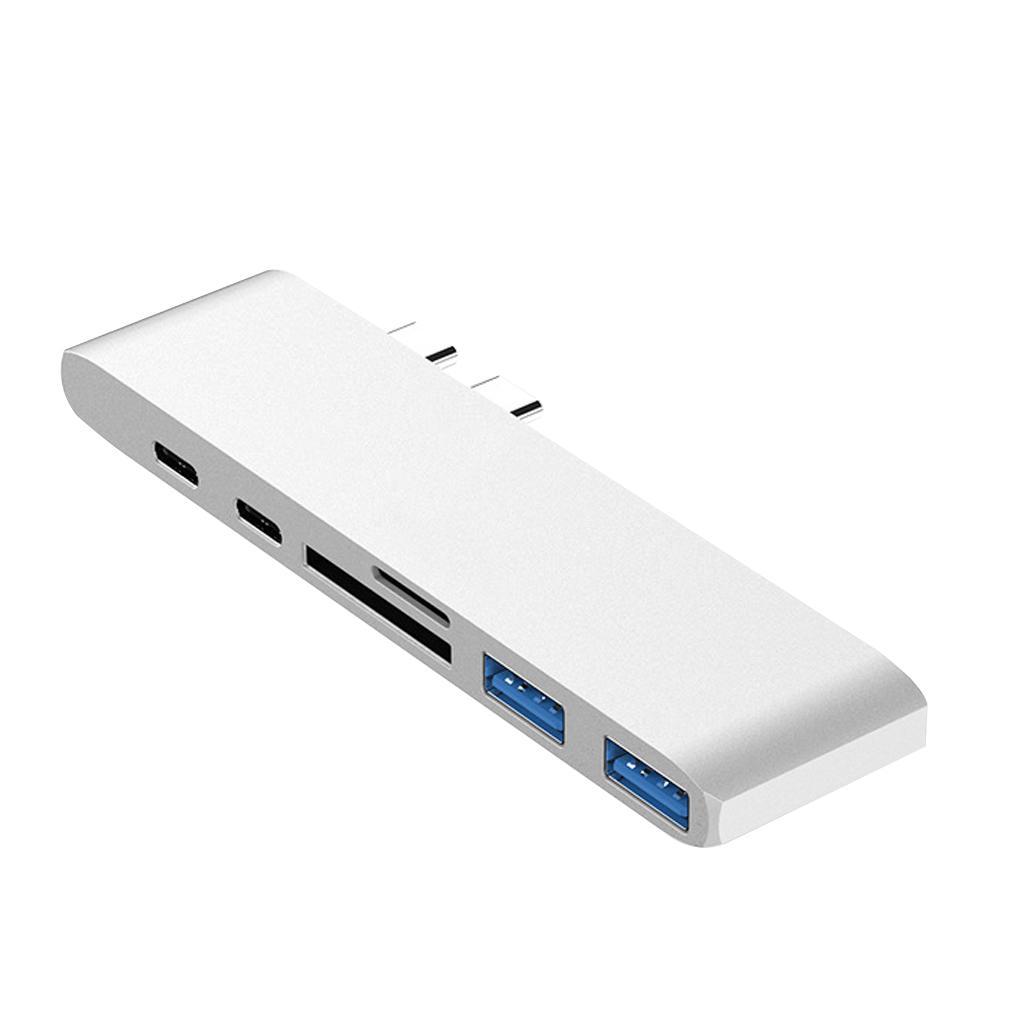 2x Aluminum USB C Hub USB-C Laptop Adapter & SD TF Card Readers 2 USB Ports