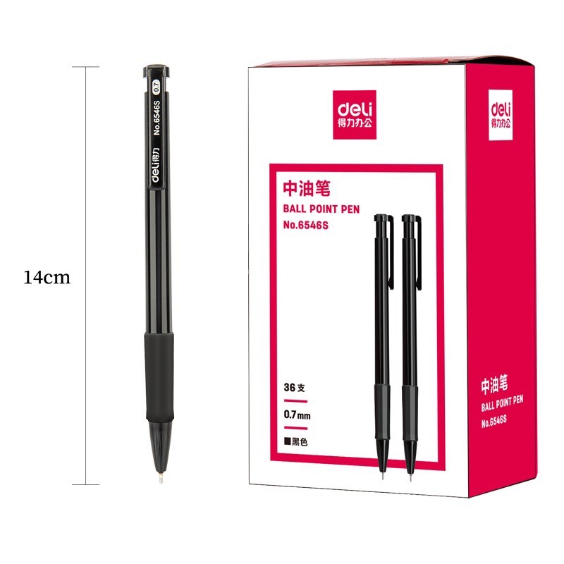 Combo 10 Bút bi bấm Deli 6546S ngòi 0.7mm - viết trơn, Đầu bấm thiết kế chống trượt tiện dụng