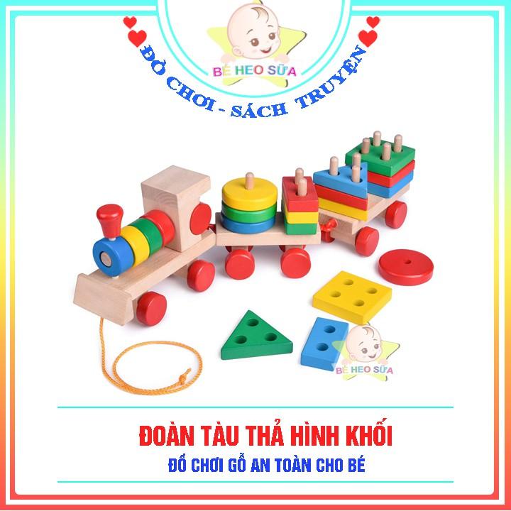 Đoàn tàu thả hình khối - Đoàn tàu gỗ - Đồ chơi gỗ an toàn