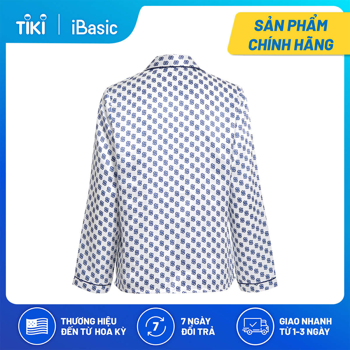 Áo pyjama nữ lụa Satin tay dài hoạ tiết icon iBasic HOMW029T