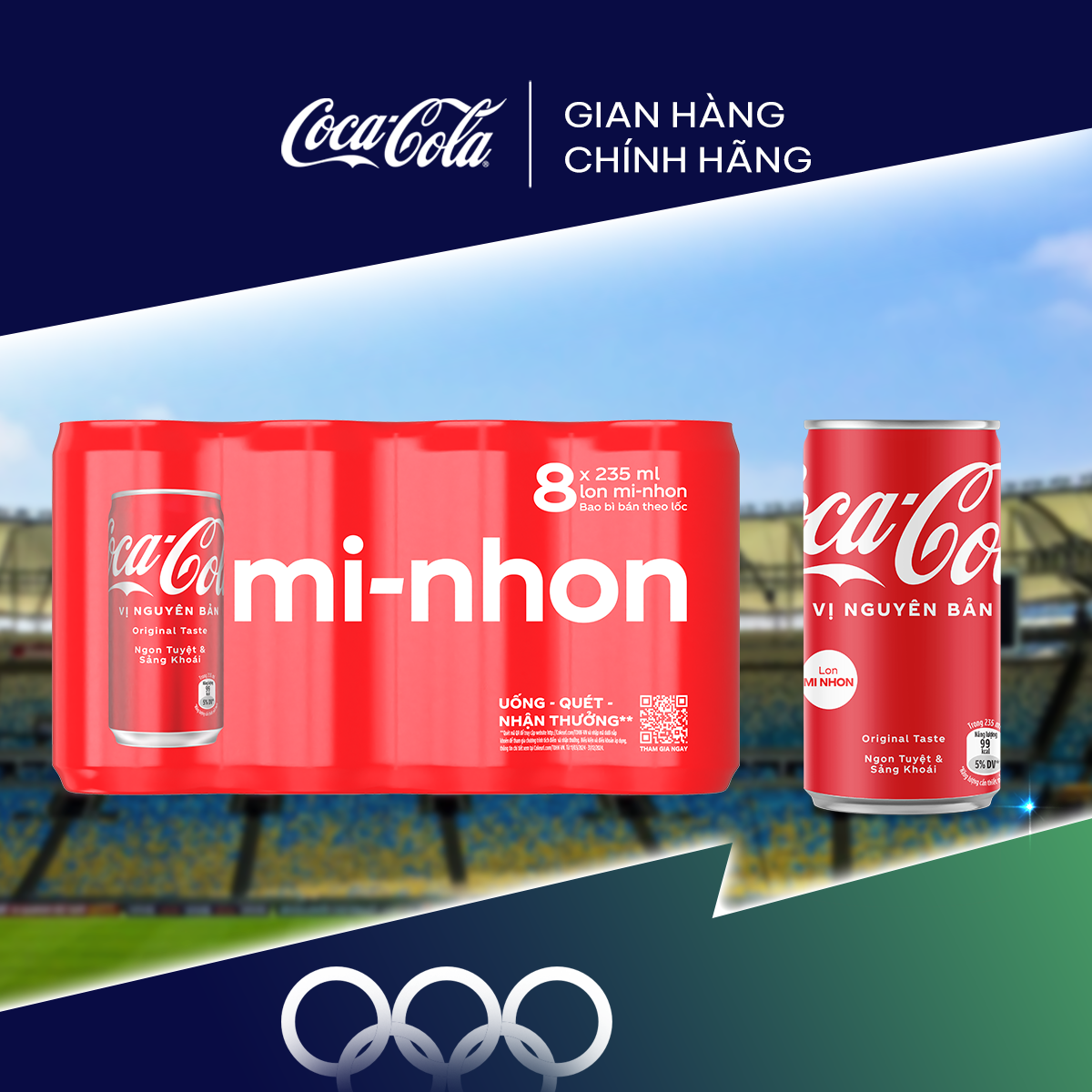 Lốc 8 Lon Mi-nhon Nước giải khát có gas Coca-Cola vị Nguyên Bản Original 235ml/ lon