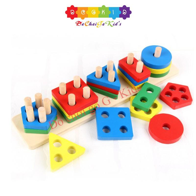 Combo đồ chơi gỗ- tháp gỗ - đàn - thả hình 5 khối