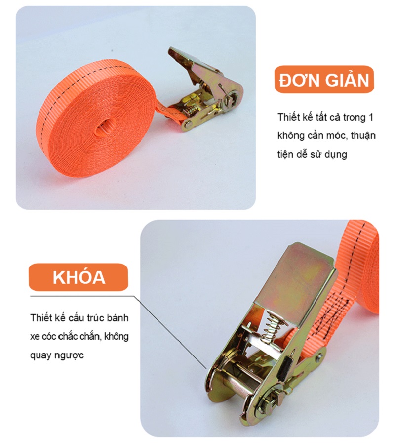 Hình ảnh Dây chằng hàng, buộc hàng tăng đơ không móc, màu cam bản 2.5cm chiều dài 2 đến 15m - NIKITA