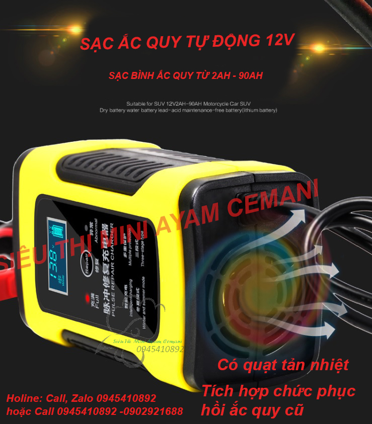 Máy sạc ắc quy ô tô xe máy 6A sạc bình từ 4Ah-100Ah