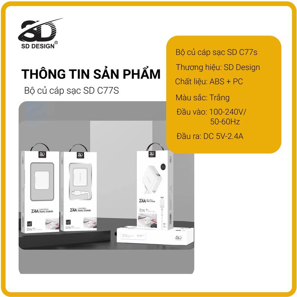 Bộ Củ Sạc C77s SD DESIGN hỗ trợ sạc nhanh sử dụng cho các thiết bị di động gập 90 độ dây dài 1m