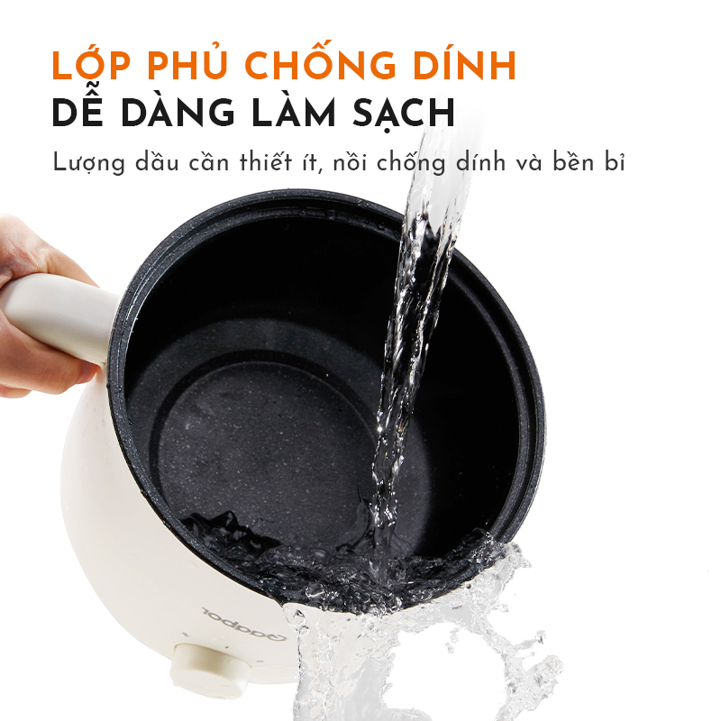 Nồi điện đa năng dung tích 1,5L GAABOR GR-N15A phủ lớp chống dính, công suất 600W, điều khiển 2 mức nhiệt - Hàng chính hãng.